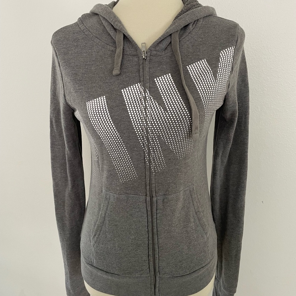 Victoria's Secret PINK Charcoal Hoodie with White Lettering XS‎